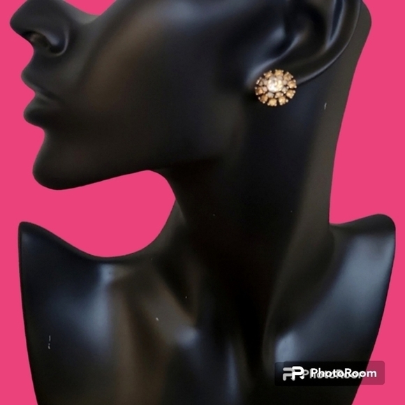 Fairycore Light Pink Rhinestone Floral Post Formal Bridal Earrings - Picture 1 of 3